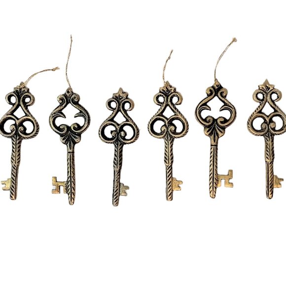 Large Skeleton Keys Ornaments Wall Decor Gold Bronze Colored 6" X 2" Set Of Six - Picture 4 of 6